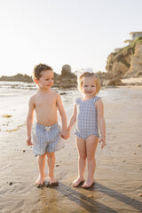 Three Little Tots Light Blue Gingham Swim Shorts, extra product detail