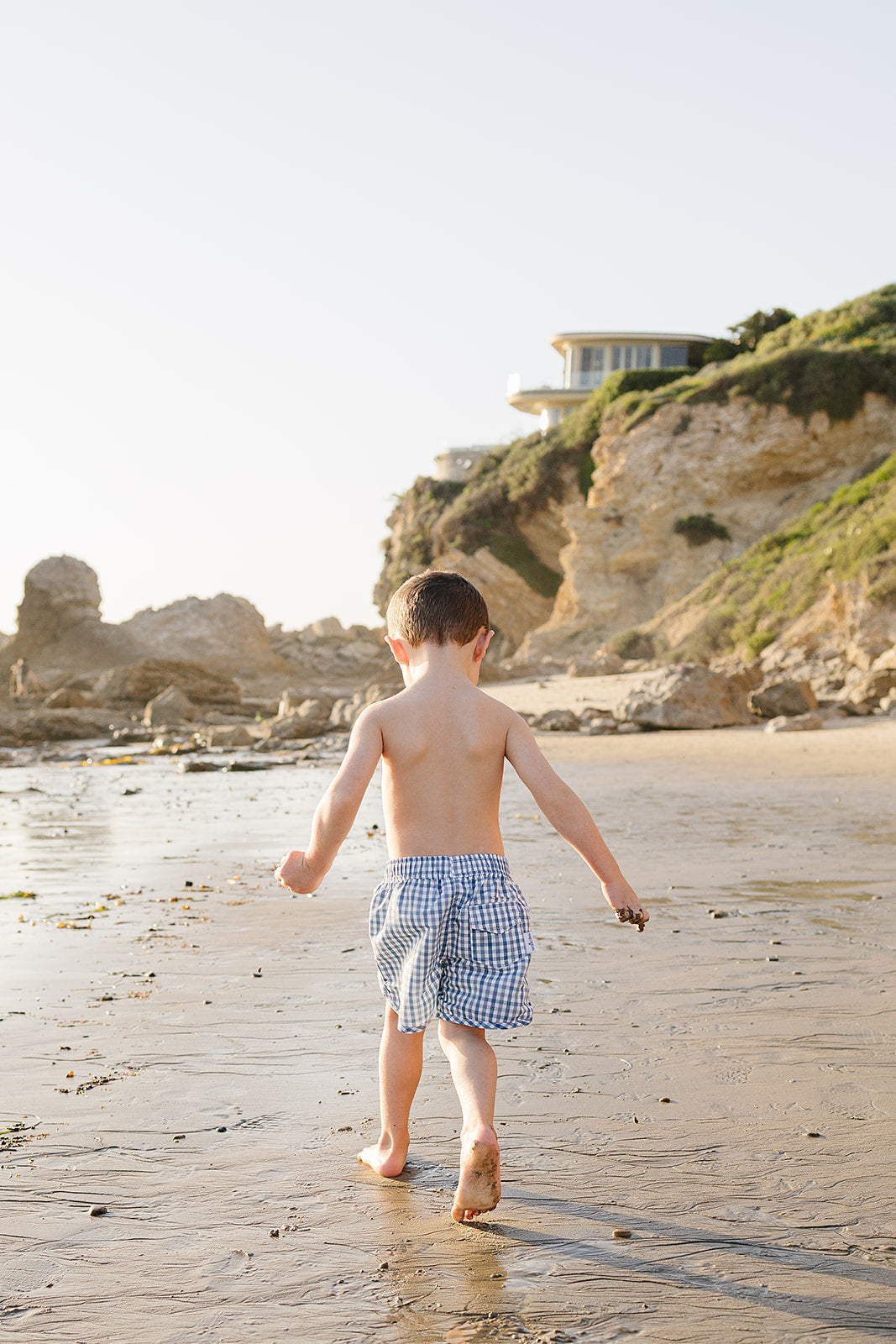 Three Little Tots Light Blue Gingham Swim Shorts, third additional photo
