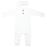 White Baby Ribbed Playsuit with pockets