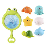 Three Little Tots Baby Bath Toys Turtle Sprinkler Net Fish Catching Shark, in Frog Skimmer Suit