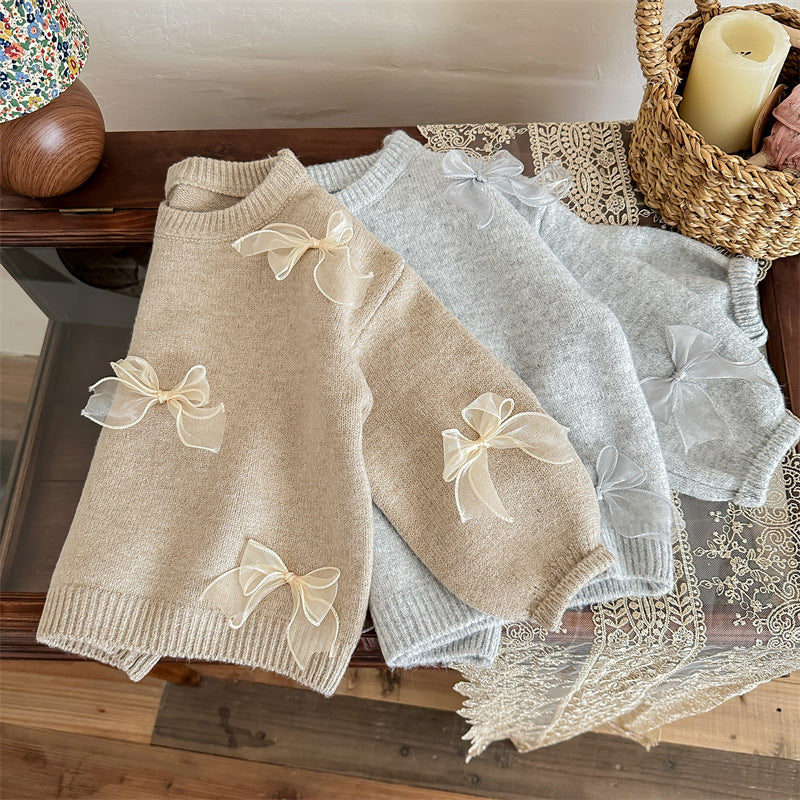 Three Little Tots Girl's Sweater Fashion Children's Bow Knitwear, additional view