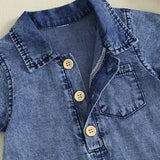 Boy's Western Style Solid Color Short Sleeve Rompers
