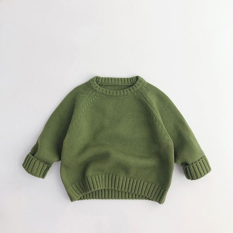 Three Little Tots Men's And Women's Kids' Sweater Loose Long Sleeve, in Green