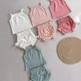 Summer Ribbed Tank Top and Ruffle Short Set