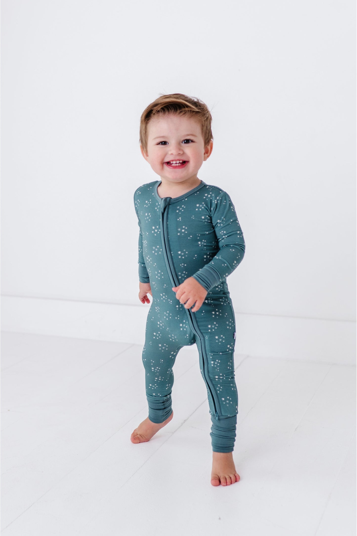 Three Little Tots Bamboo One Piece Zip Pajama - Starlit Sky, alternate angle