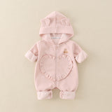 Three Little Tots Baby Girl Hooded Cartoon Cute Jumpsuit Infant Fall Outfit Jumpsuit, in Pink