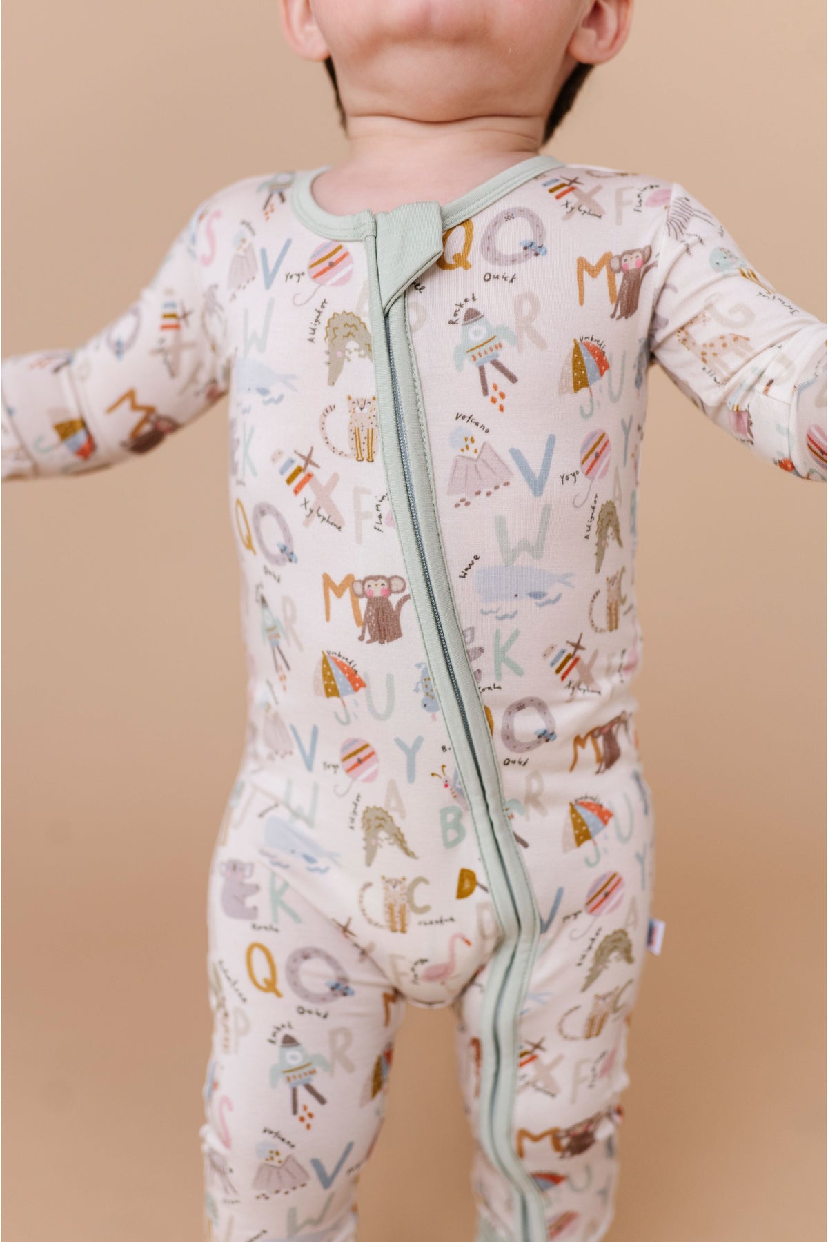 Three Little Tots Bamboo One Piece Zip Pajama - Animal ABC, additional view