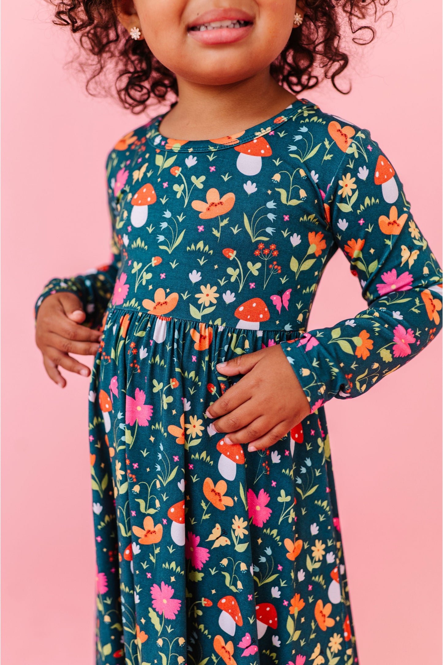 Three Little Tots Bamboo Long Sleeved Dress - Sylva, alternate angle