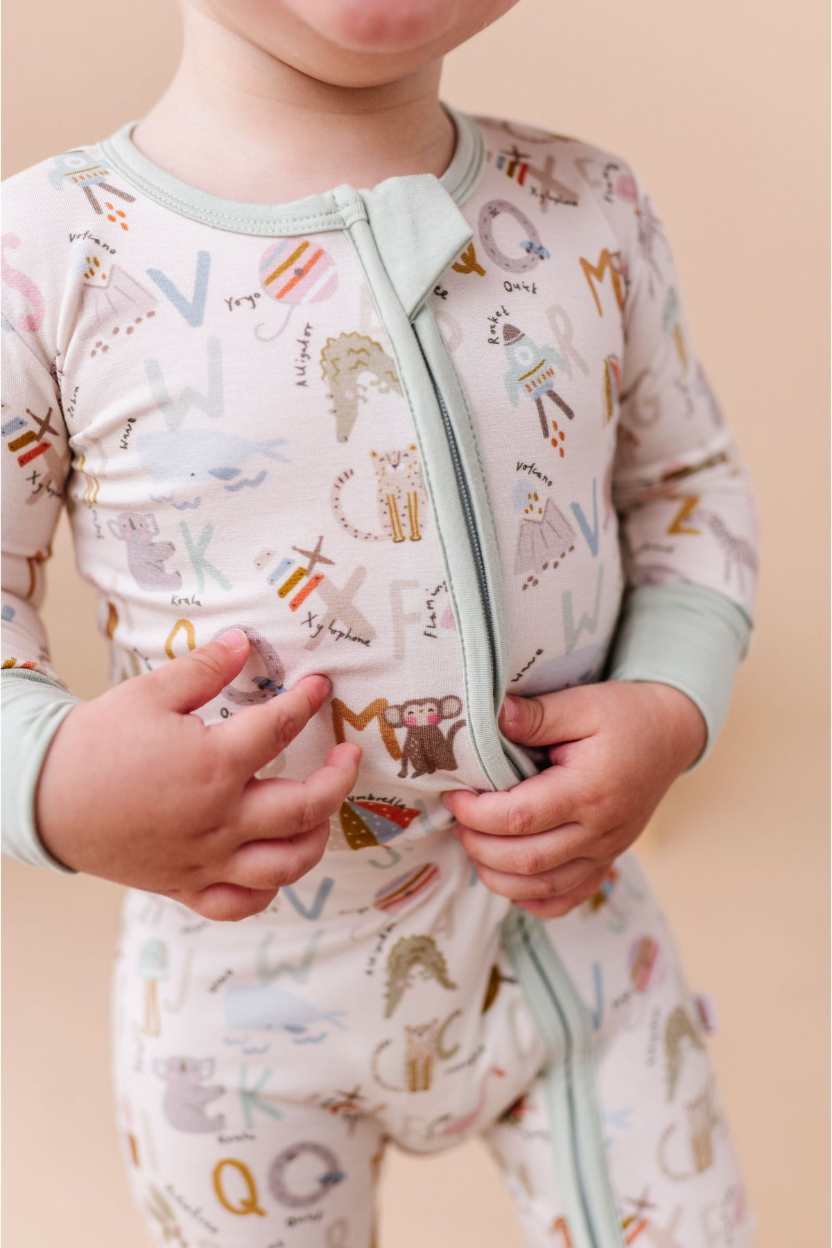 Three Little Tots Bamboo One Piece Zip Pajama - Animal ABC, alternate angle