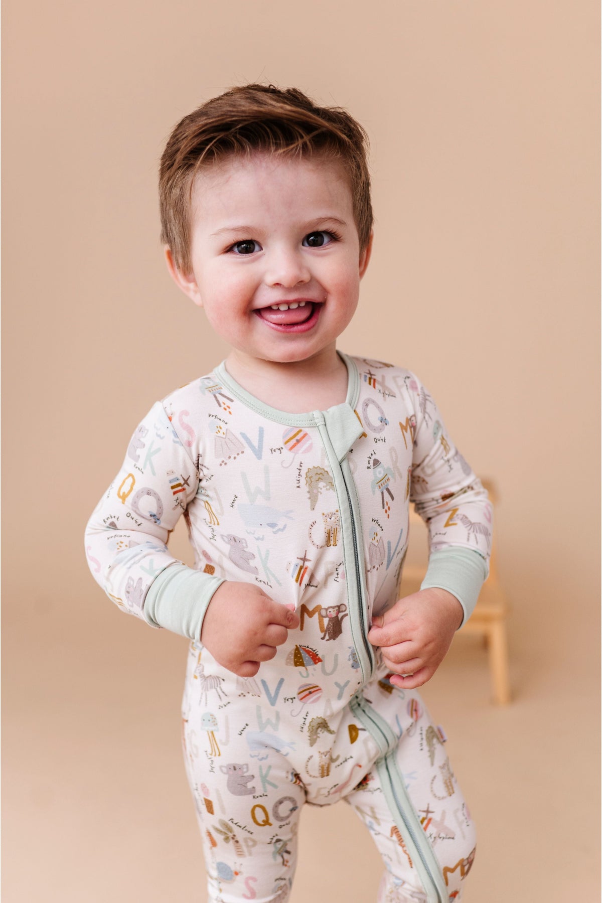 Three Little Tots Bamboo One Piece Zip Pajama - Animal ABC, additional product photo