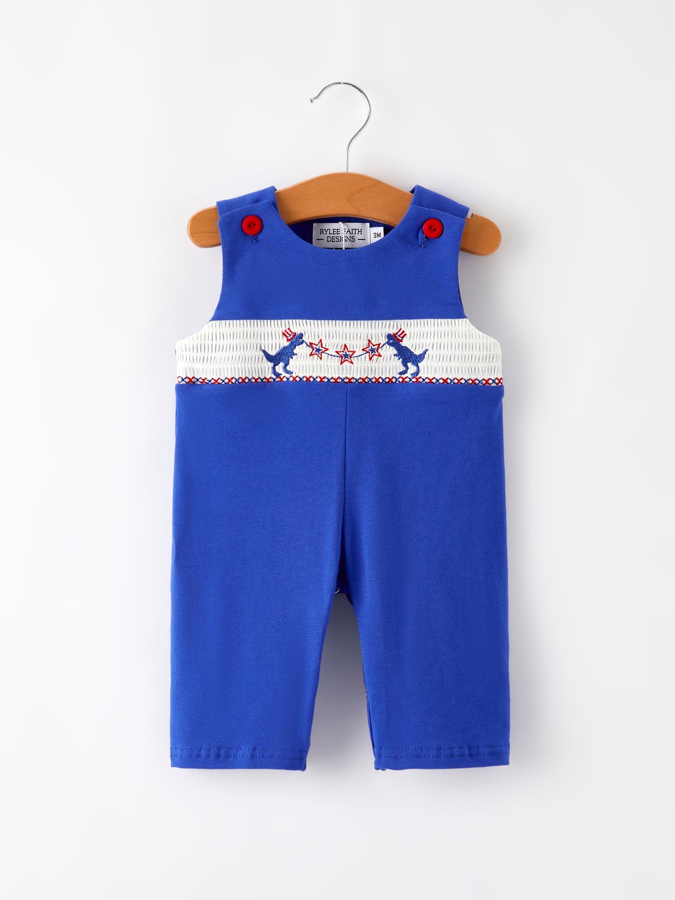 4th of july Toddler Boys Dinosaur Smocking Embroidered Romper
