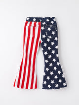 4th of july Patriotic Star Stripe Bow Flare Pants