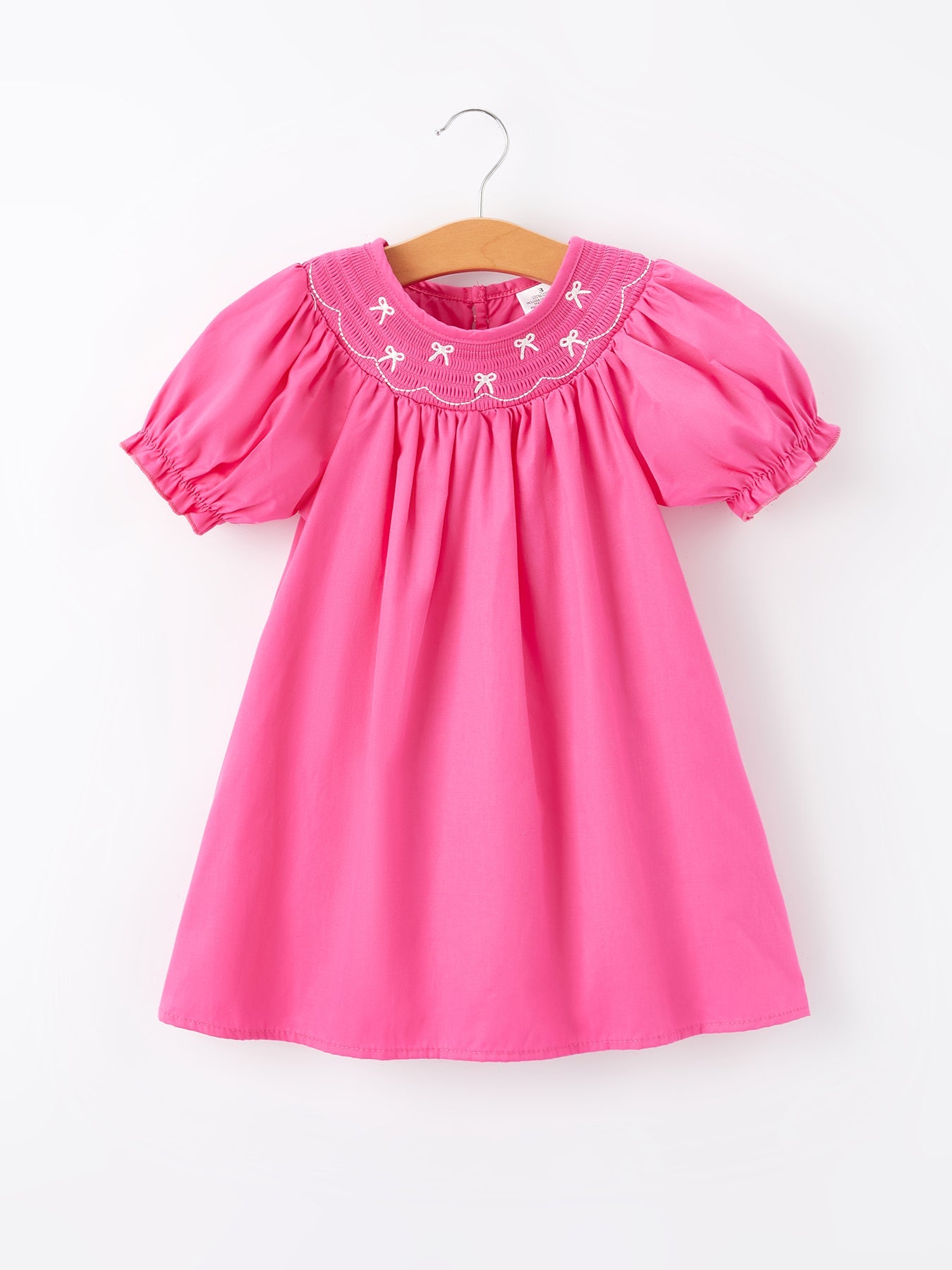 Three Little Tots Girls Bow Smocking Embroidery Hot Pink Dress