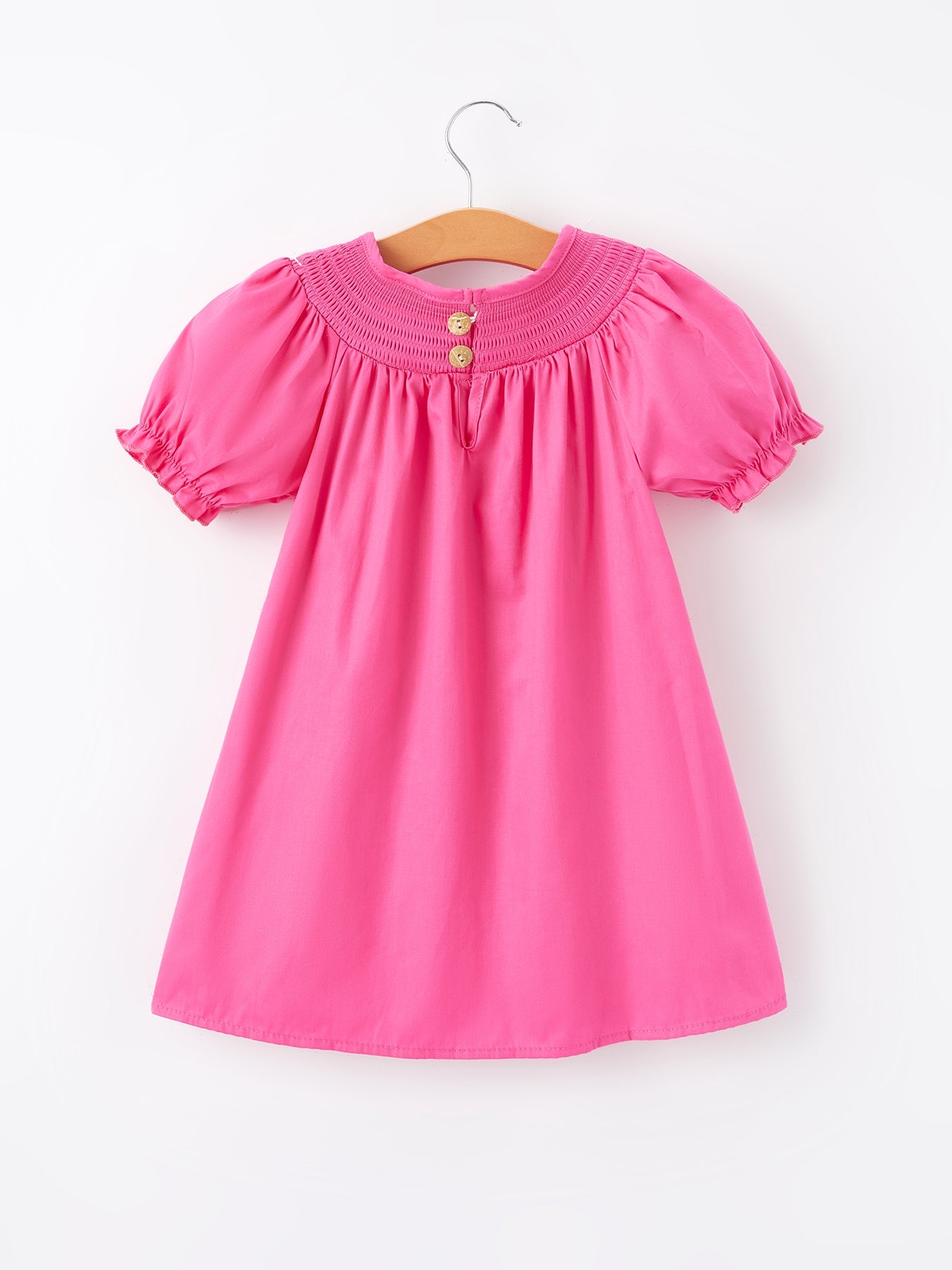 Three Little Tots Girls Bow Smocking Embroidery Hot Pink Dress, additional product photo