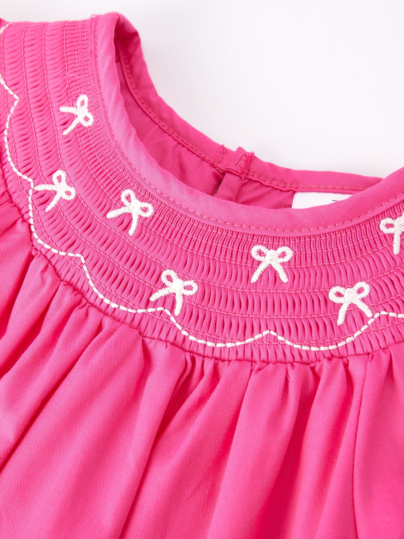 Three Little Tots Girls Bow Smocking Embroidery Hot Pink Dress, alternate angle