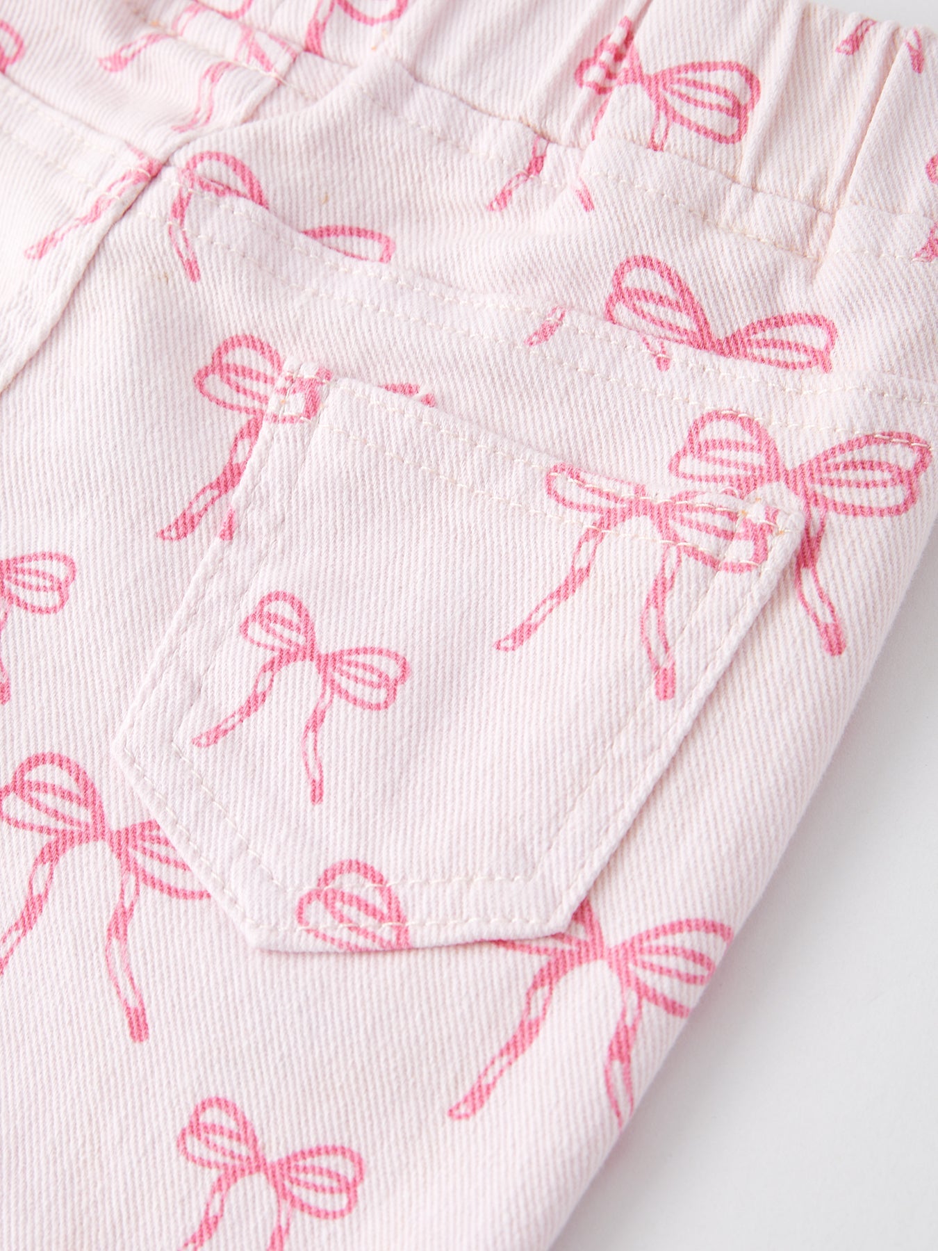 Three Little Tots Fall Girls Pink Bow Print Elastic Flared Jeans Denim pant, additional view