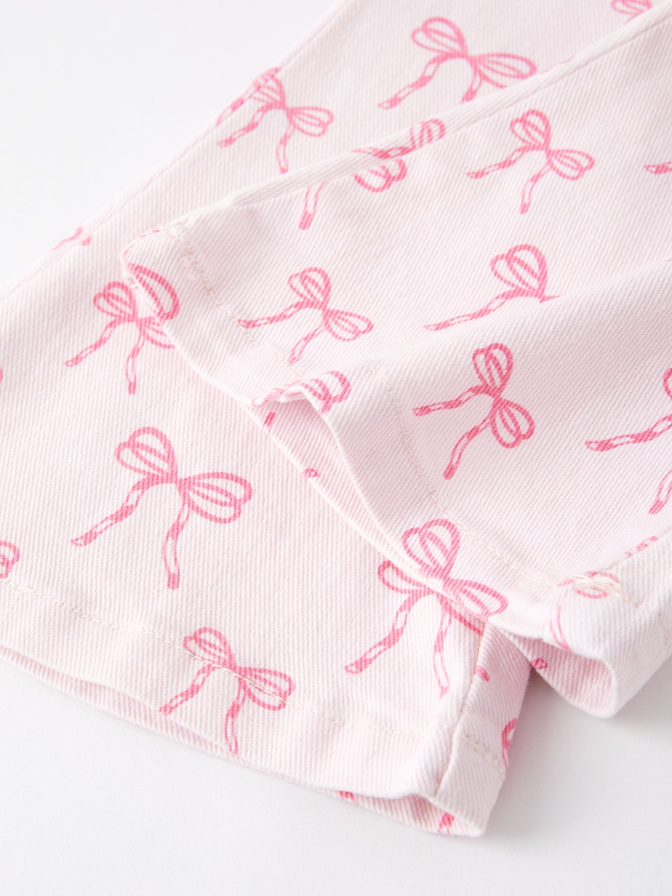 Three Little Tots Fall Girls Pink Bow Print Elastic Flared Jeans Denim pant, extra product detail