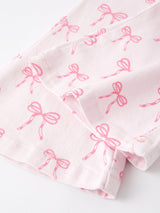 Three Little Tots Fall Girls Pink Bow Print Elastic Flared Jeans Denim pant, extra product detail