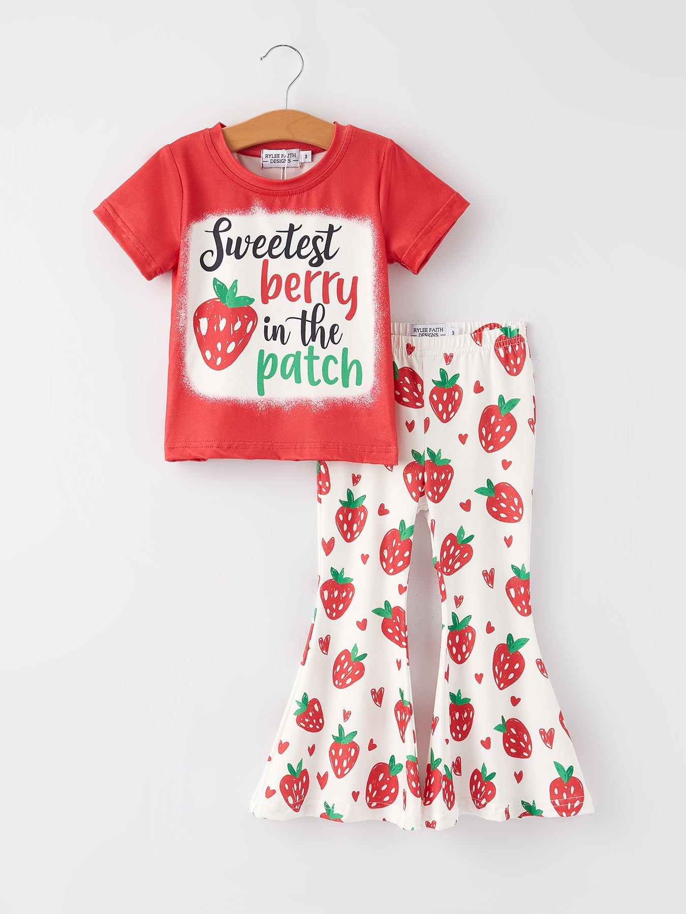 Sweetest Berry In The Patch Girls Strawberry Flared Pants Set