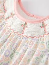 Spring Summer Cross Smocking Embroidery Colorful Romper
