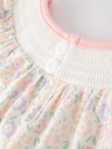 Spring Summer Cross Smocking Embroidery Colorful Romper