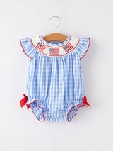 4th of july Flag Embroidery Smocking Girls Romper