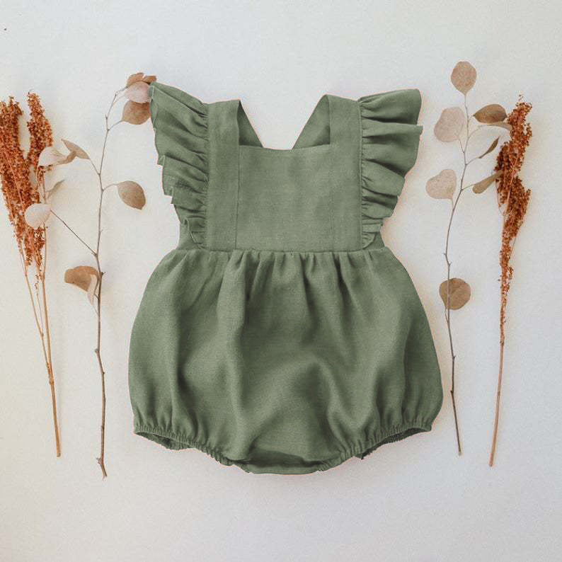 Three Little Tots Baby Cotton And Linen Summer Strap One Piece Suit, additional product photo
