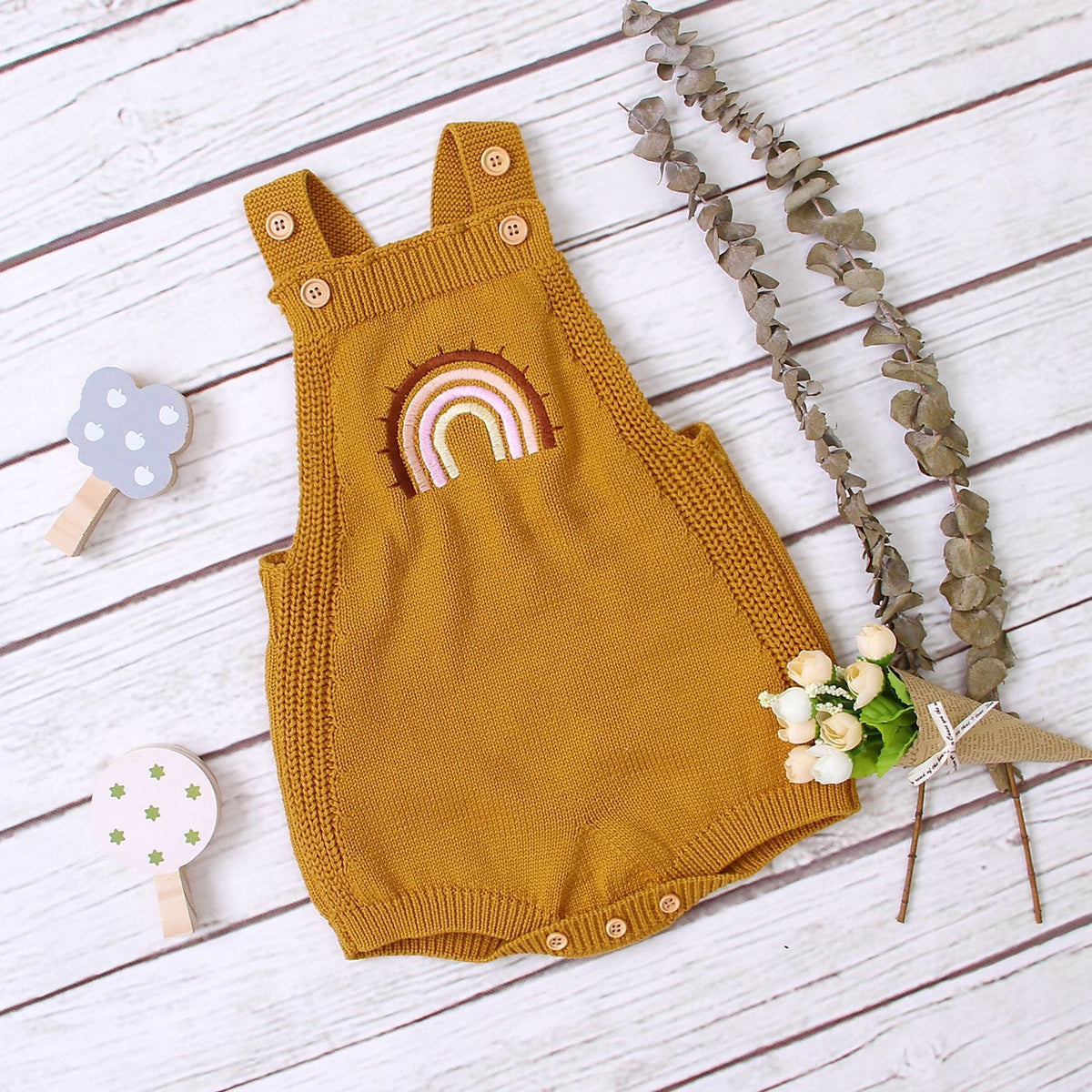 Three Little Tots Knitted jumpsuit triangle halter, in Yellow
