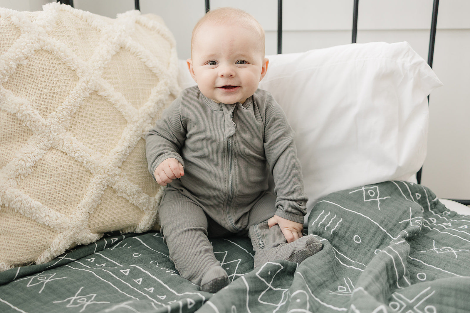 Three Little Tots Grey Organic Cotton Ribbed Zipper, additional view