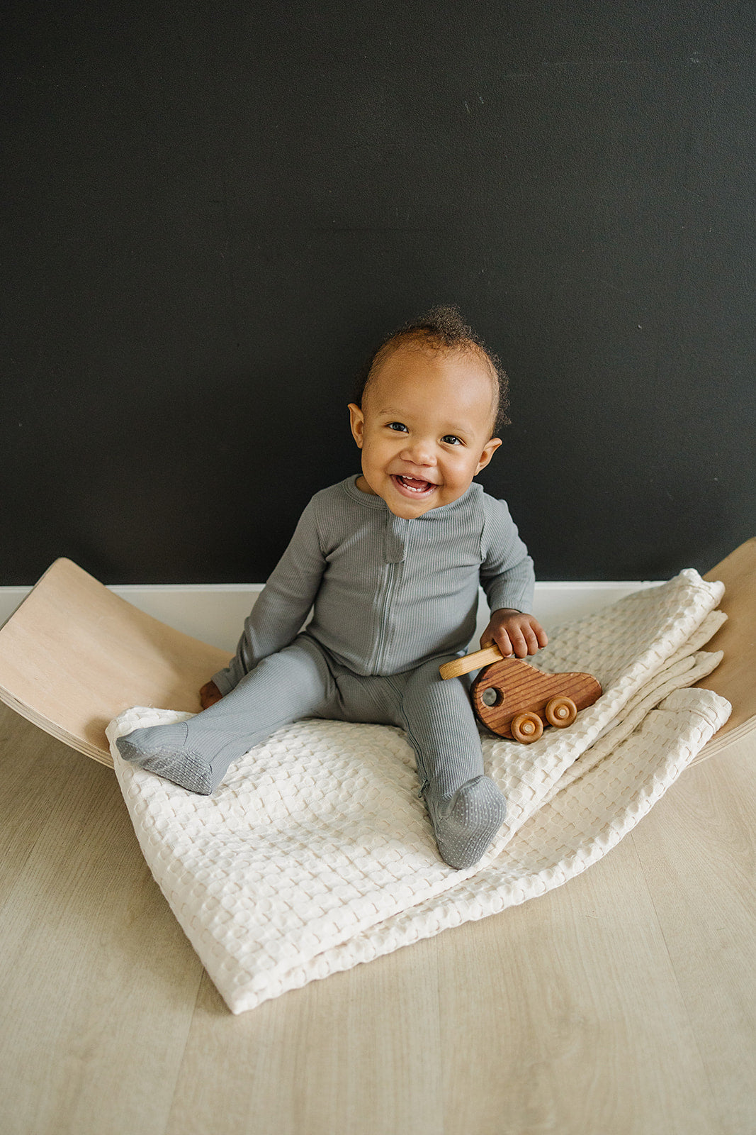 Three Little Tots Grey Organic Cotton Ribbed Zipper, alternate angle
