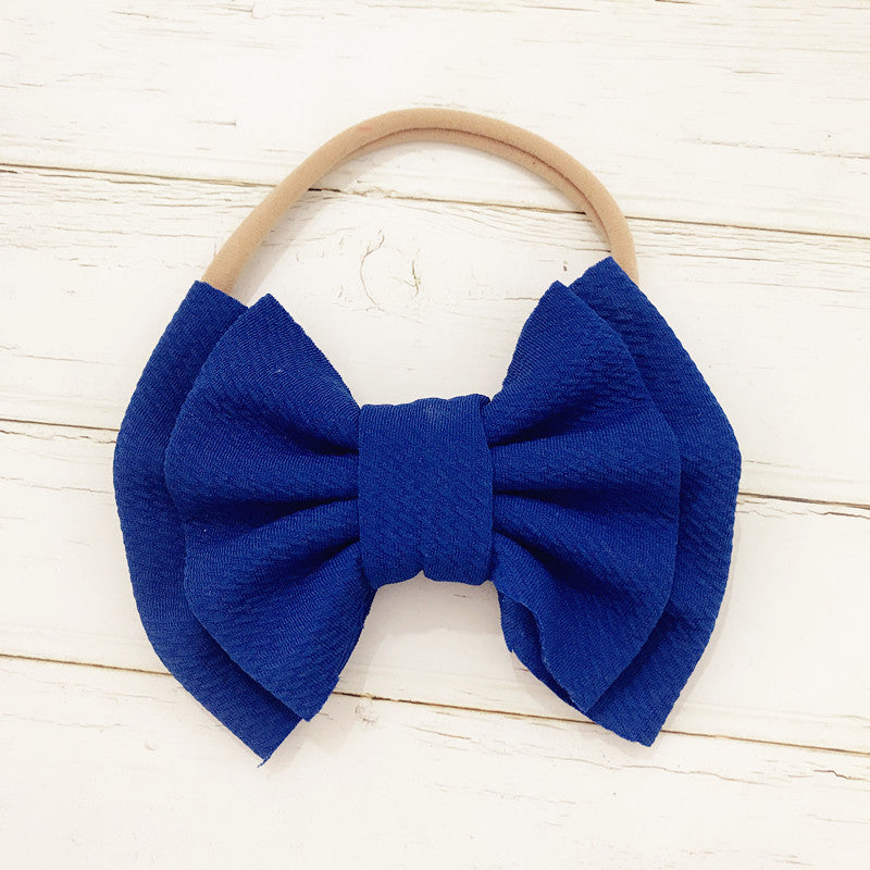Three Little Tots Children's Bow Hair Band Baby Double Layer, in Blue