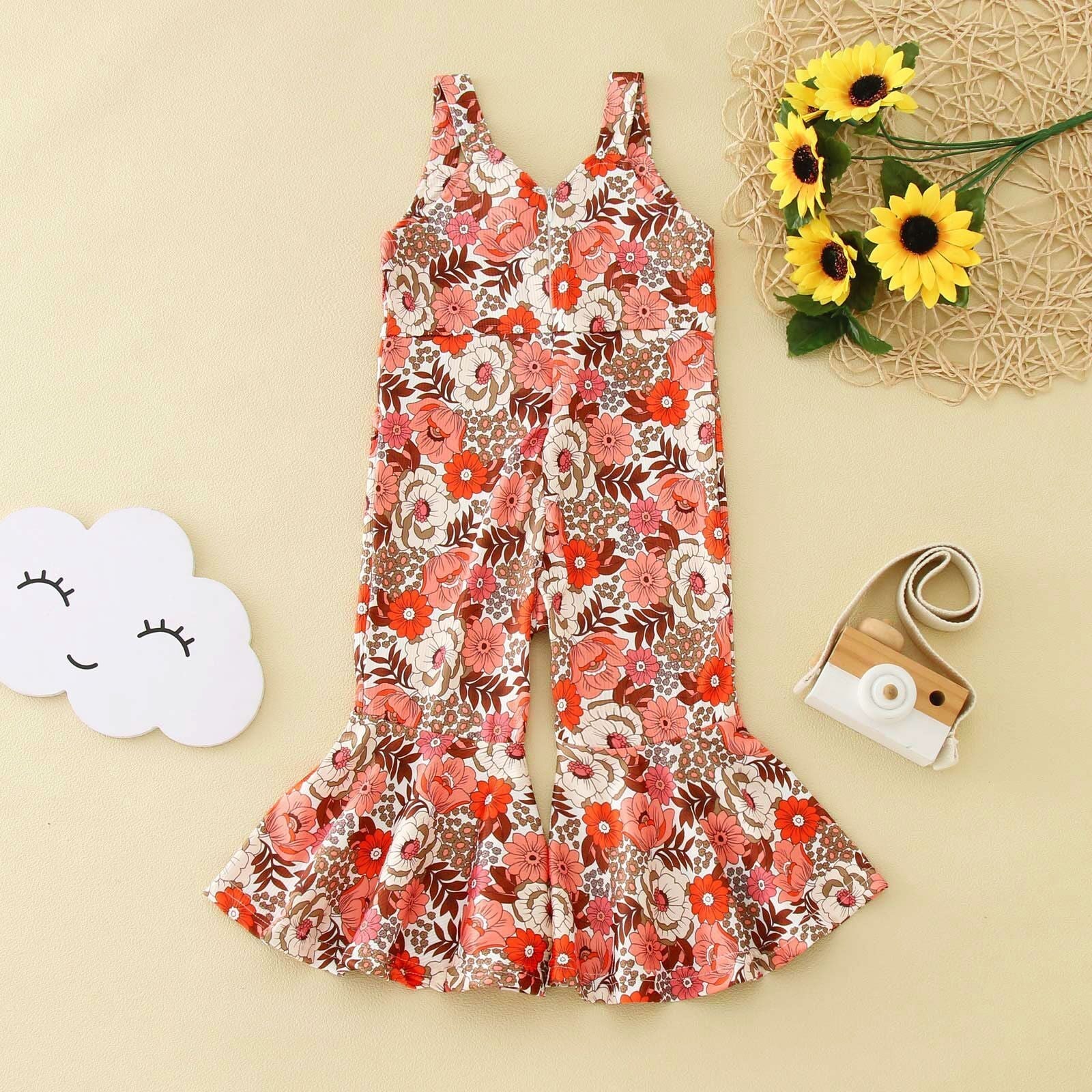 Flowers Bell Bottoms Overalls