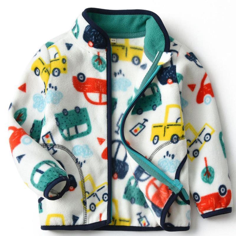 Boys Thick Fur Printed Coats Kids Zipper