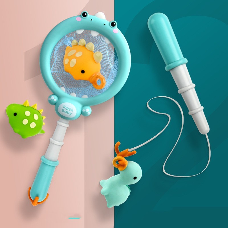 Three Little Tots Bath Toy Dinosaur Fishing Fishing Toy Can Spray Water Pinch Called Fishing Net, additional product photo