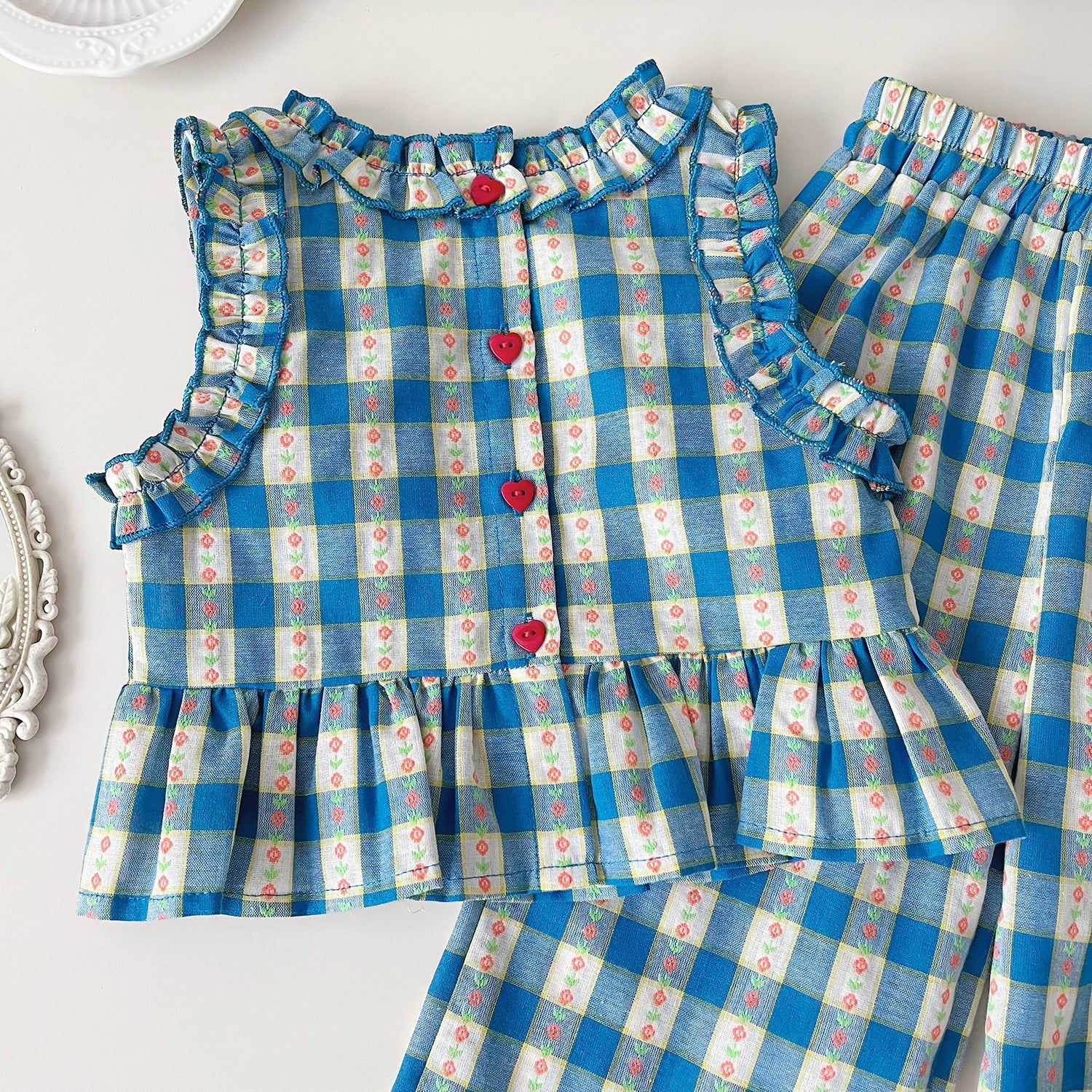Summer 4th of July Plaid Three Piece Set For Girls