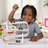 Three Little Tots Wooden Car Ramp Racer Montessori Rolling Track Toy for Toddlers
