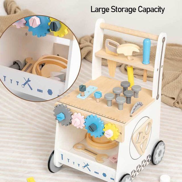 Three Little Tots Wooden Tool Walker Multi-Activity Learning Wagon for Toddlers, alternate angle