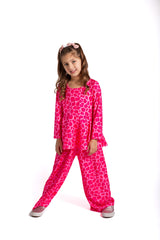 Three Little Tots Pink leopard ribbed lounge set