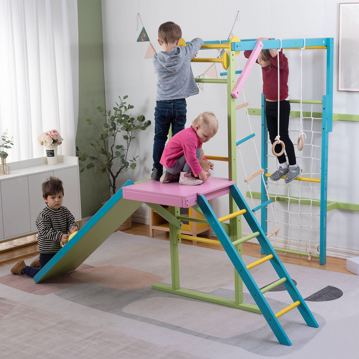 Three Little Tots Grove Foldable Jungle Gym - Wall Mounted - Rainbow, another angle