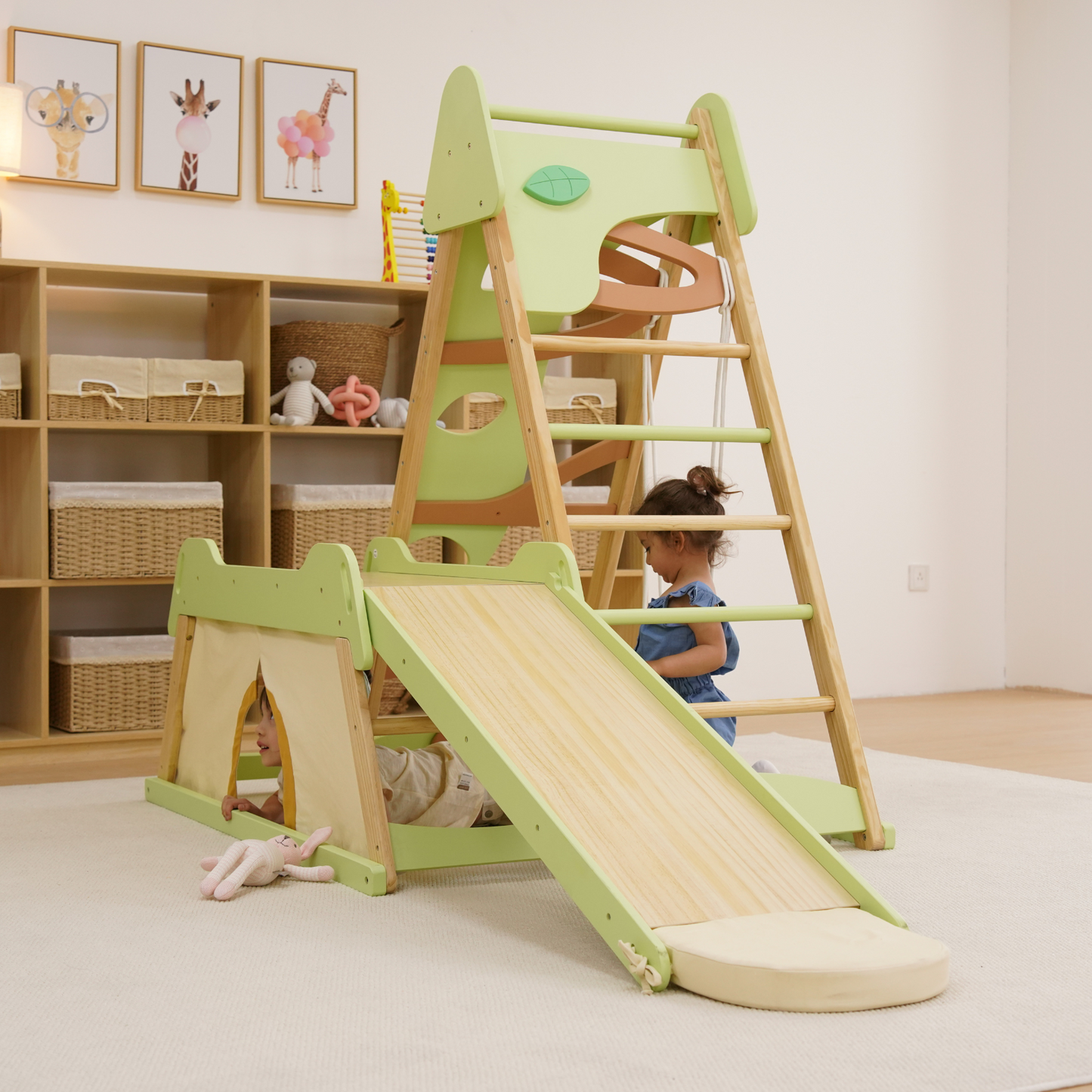 Three Little Tots Avenlur Bush 6-in-1 Indoor Wooden Jungle Gym Climber Montessori Toddler Playset wi, additional product phot