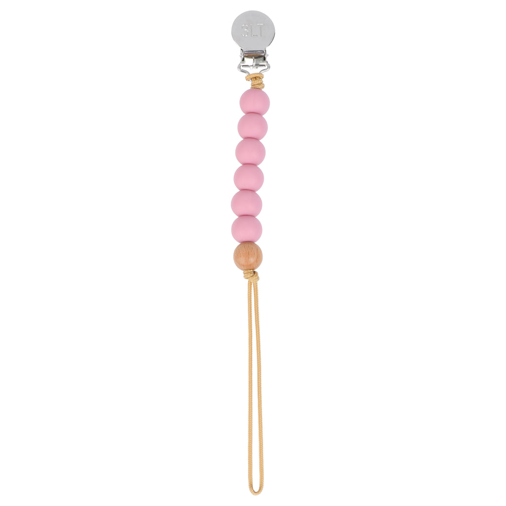Rose Pink Silicone Beaded Pacifier Clip