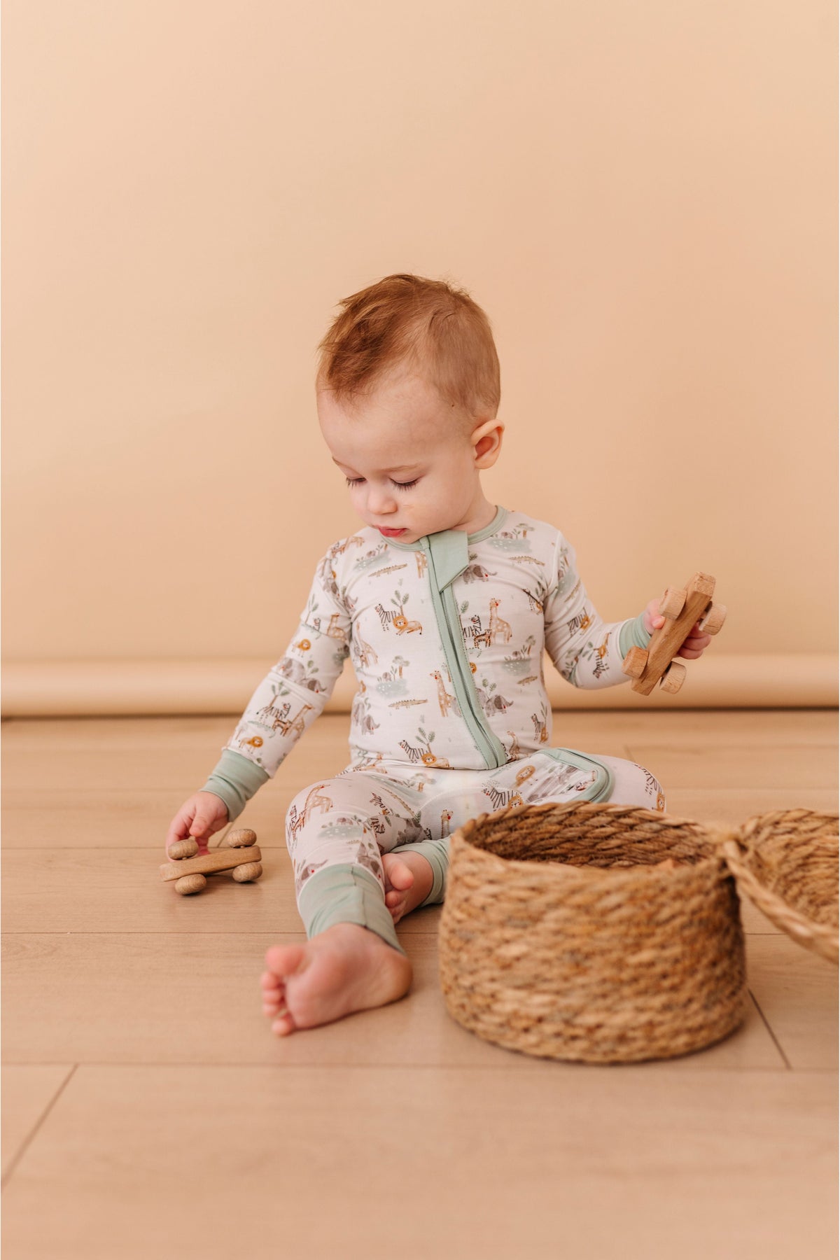 Bamboo One Piece Zip Pajama - Soft Savannah