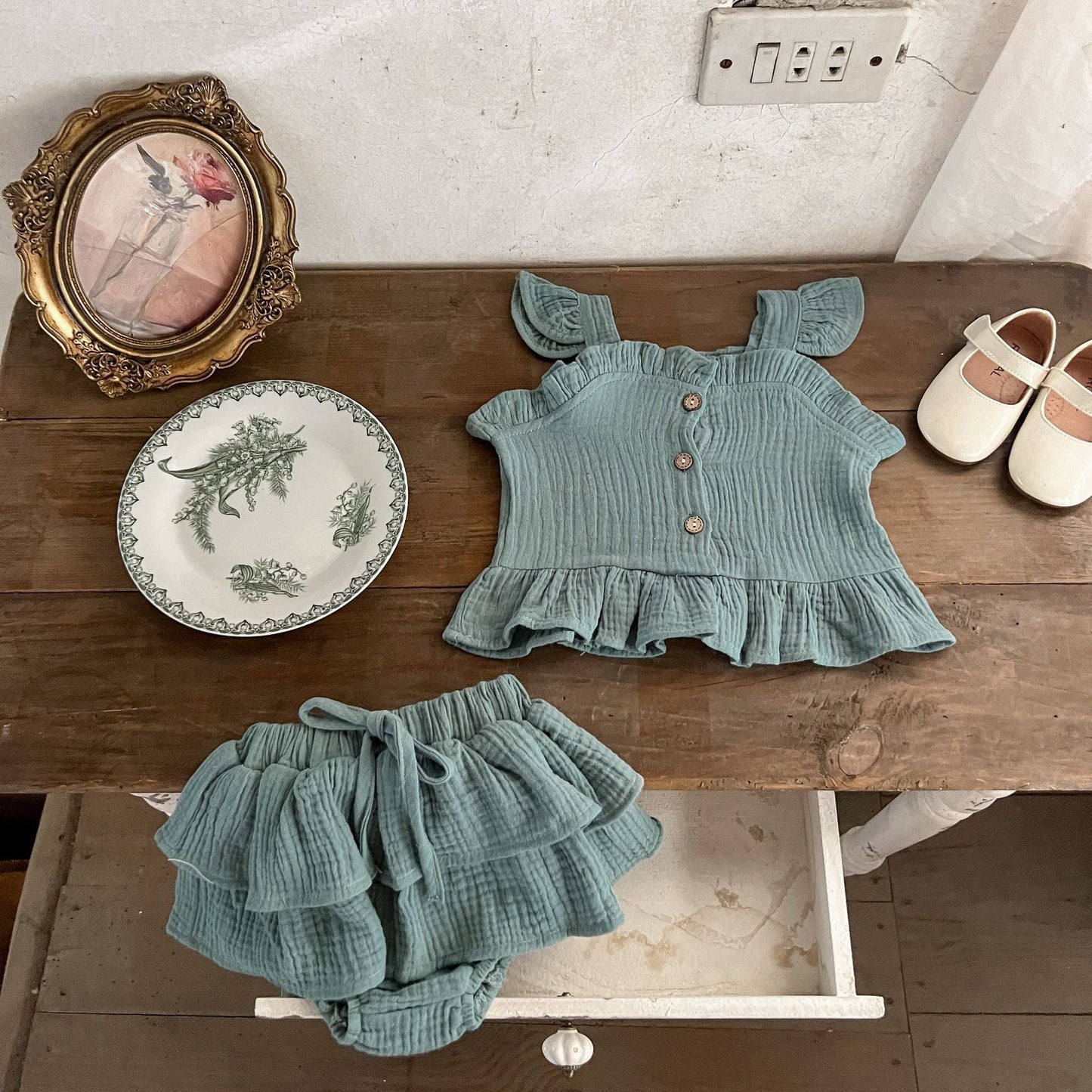 Girls Ruffle Summer Top and Bloomers Set