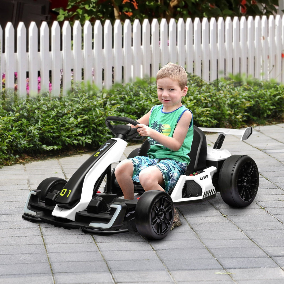 Aosom 24V 7.5 MPH Electric Go Kart with Adjustable Seat, Slow Start, White