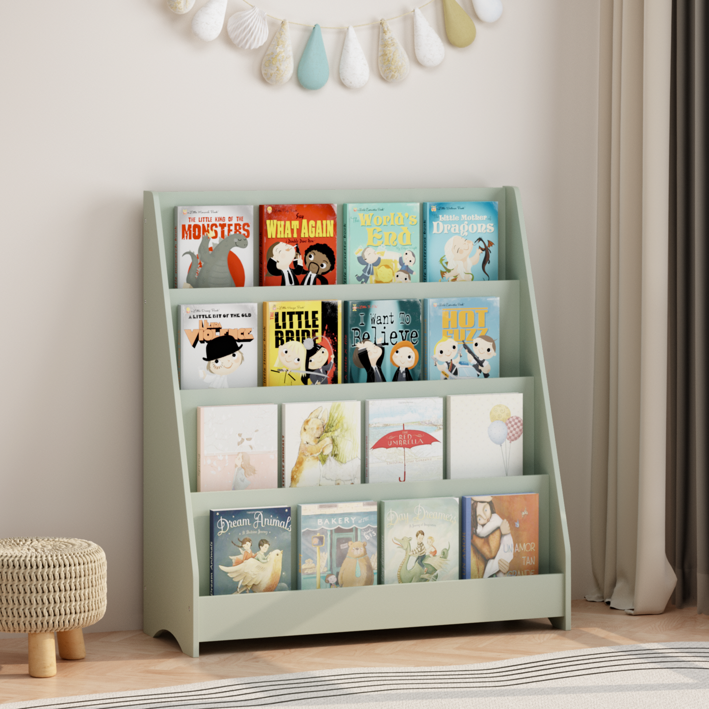 MOONRIVER 4-Tier Kids Bookshelf, Toddler Book Display Shelves, Sage (Open Box)