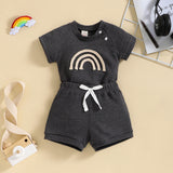 Rainbow Waffle Four-color Side Button Short Sleeve Baby Bodysuit Shorts Set