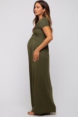 Three Little Tots PinkBlush Olive Draped Maternity Nursing Maxi Dress, additional product photo