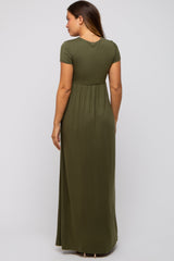 Three Little Tots PinkBlush Olive Draped Maternity Nursing Maxi Dress, alternate angle