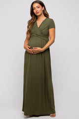Three Little Tots PinkBlush Olive Draped Maternity Nursing Maxi Dress