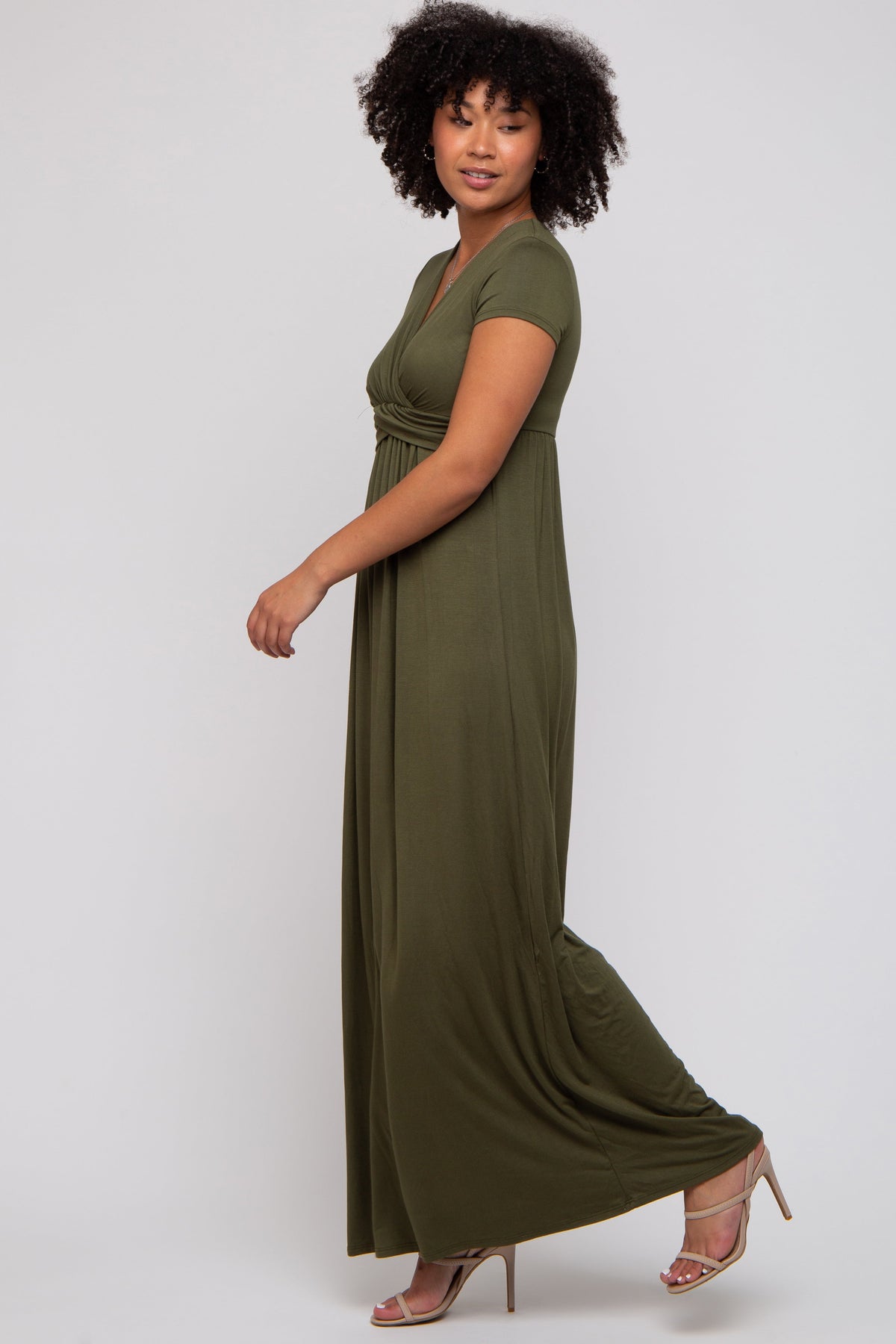 Three Little Tots PinkBlush Olive Draped Nursing Maxi Dress, additional product photo